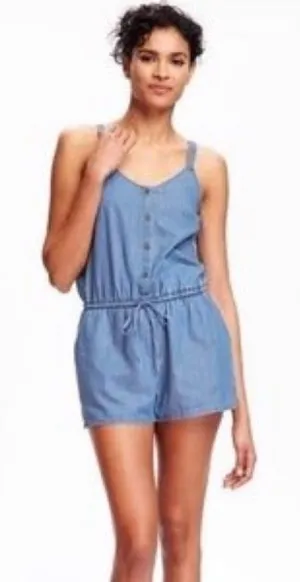 Old Navy Chambray Denim Romper Button Front XS thumbnail 1