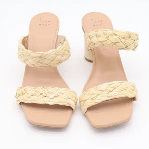 A New Day Braided Raffia Block Heel Mules Beige Square Toe Sandals Womens Size 8 thumbnail 3