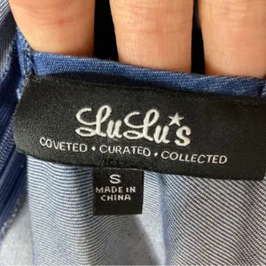 Lulus Dark Wash Chambray Sleeveless Halter Mini Dress Lace Up Womens Small thumbnail 3