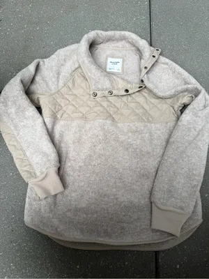 Abercrombie & Fitch Sherpa Quilted Pullover Jacket Beige Small thumbnail 4