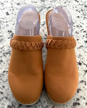 J.Crew Braided Clog Mules Tan Suede Wood‎ Platform Studded BJ249 Mens 9.5 NWOB thumbnail 1
