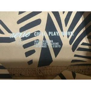 Aerie Beige Black Leaf Print High Rise Leggings Ankle Women's Sz Small Athletic thumbnail 3