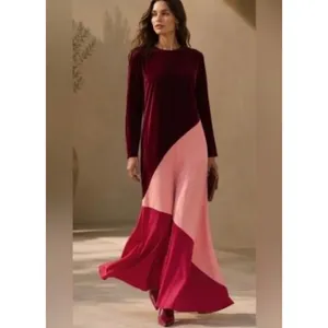 NEW Tuckernuck Silk-Blend Velvet Colorblock Maxi Dress Red Pink Size Medium thumbnail 2