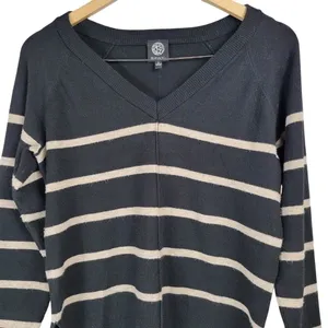 Bobeau Womens‎ Sweater Black Beige Stripe V Neck Long Sleeve Size S thumbnail 3