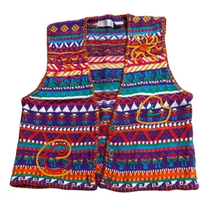 Unique Vintage Rainbow 3D Knit Embroidered Button Up Sweater Vest Grannycore thumbnail 2