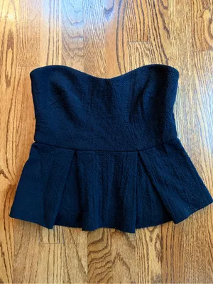 Free People Black Strapless Textured Peplum Bustier Top Size 8 thumbnail 2