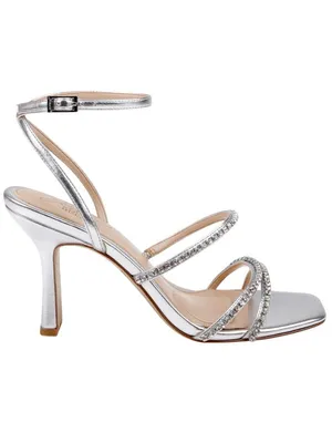 Jewel Badgley Mischka Heeled Sandal Studded Band Strappy Silver Metallic Gray 8M thumbnail 12