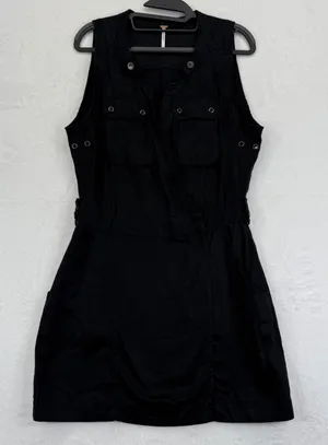 Free People Desert Daylight Utility‎ wrap mini dress Black Tencel Size M no belt thumbnail 1
