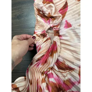 VICI One-Shoulder Pleated Floral Midi Dress Pink Brown Women's Small thumbnail 2