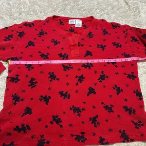Vintage 90s Disney Store Red Waffle Knit Christmas Mickey Mouse Henley Womens thumbnail 4