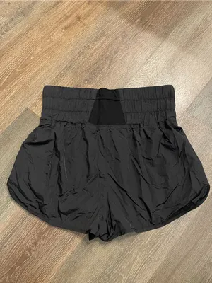 Free People The Way Home Black Smocked High-Waist Athletic Shorts Large thumbnail 3