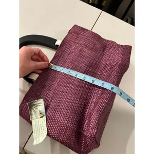 Purple Sisal Natural Fiber Wooden Handle Medium Top Handle Top Bag NEW thumbnail 12
