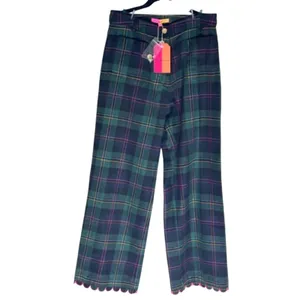 Vilagallo Tartan Plaid Scallop Hem Pants Pink Trim NWT 38 US 8 thumbnail 2