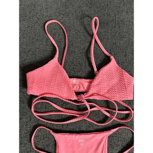 Monday Swimwear St.martin Bikini Top Bottom Set Textured in Azalea Pink size P/S thumbnail 10