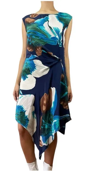 Anthropologie Coquille Size 2 drape wrapped waist floral waterfall front silk li thumbnail 1