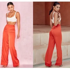 House of CB Ayain Wide Leg Pants Womens S Dark Orange Satin High Rise‎ Trousers thumbnail 2