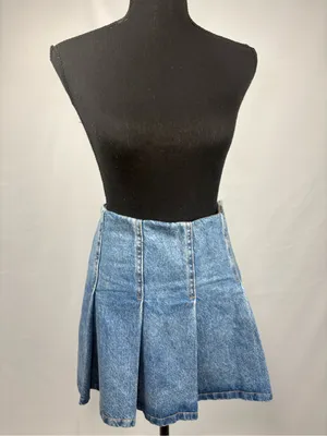 Denim Mini Skirt Pleated H&M Blue thumbnail 2