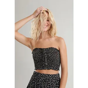Garage Smocked Black Convertible Crop Tube Tank Top Silver Eyelets Size Small thumbnail 5