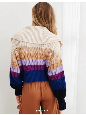 Aerie Double Zip Cardigan Sweater Color Block Purple Tan Blue Cream Size Medium thumbnail 3