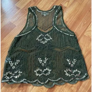 Love Culture‎ Sheer Green and Gold Sequin Tank thumbnail 3