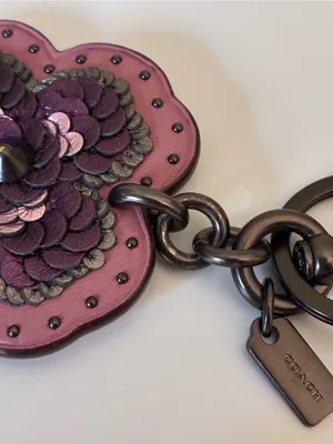 Coach Leather Sequin Applique Tea Rose Key Ring Bag Charm, Pink / Purple, 32677 thumbnail 13