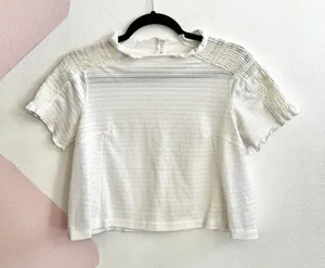 Free People White Smocked Top‎ Boho Cottagecore Prairie XS thumbnail 1