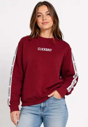Fanjoy Clickbait Sweatshirt Small Maroon Logo Tape Sleeve Crewneck Pullover thumbnail 1