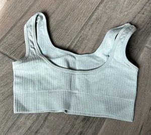 Green ribbed sports bra thumbnail 1