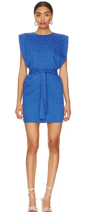Amanda Uprichard Kenwood Dress Mini Textured Belted‎ Mirtillo Blue Size XS thumbnail 1