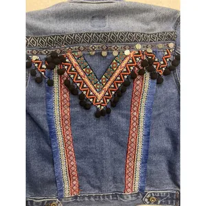 Boom Boom Jeans Denim Jacket Womens S Blue Boho‎ Embroidered JK18023Z thumbnail 8