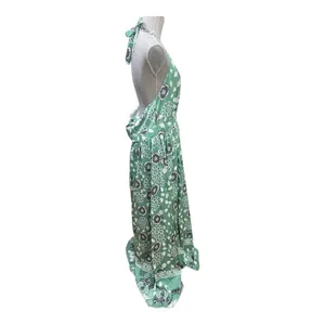 SHEIN Green, White and Gray Halter Maxi Dress with flowers size L thumbnail 6