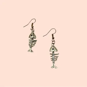 Zircon Crystal Fish Bone Dangle Earrings: Silver Plated Boho Jewelry thumbnail 2
