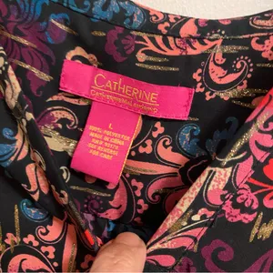 Catherines Womens Tank Top L Fancy Damask Print Multicolor Gold Glitter Streaks thumbnail 2