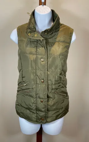 GUESS Sherpa Lined Puffer Vest Olive Green Size S Cozy Warm Casual thumbnail 1