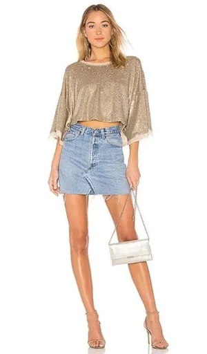 Free People Champagne Dreams Tee Small Neutral Gold Sequin Oversized Cropped thumbnail 8