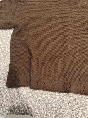 Boutique brown knit button up short sleeve shirt thumbnail 5