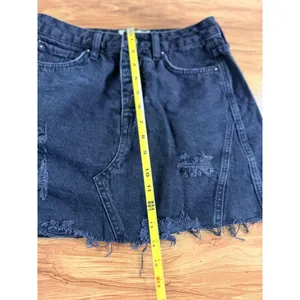 Free People We The Free Black Distressed Denim Mini Skirt Size 26 thumbnail 5