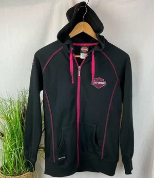 Harley Davidson Marion IL Black & Pink Zip Up Hoodie Jacket M thumbnail 7