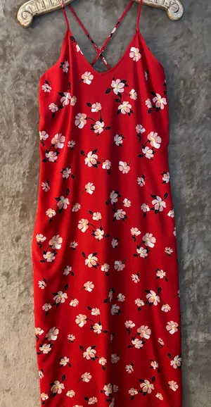 Old Navy Women’s Red Floral Midi Slip Dress with Crisscross Straps Size S thumbnail 1