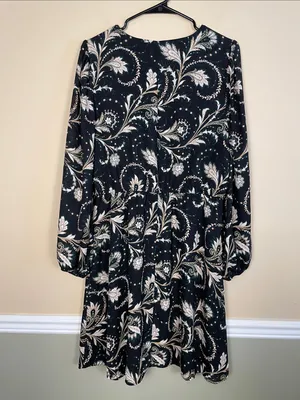 Ann Taylor Women’s Floral Chiffon Multicolor V-Neck Long Sleeve Blouson Dress thumbnail 5