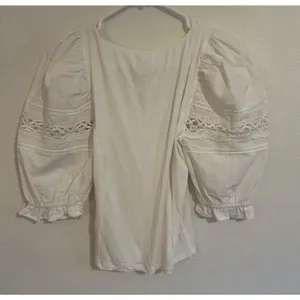 Free People NWT $68 Something Special Top White Ribbed Knit Puff Sleeve Ruffle thumbnail 6