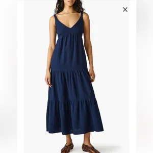 Steve Madden Navy Tiered Maxi Dress Size M Coastal Resort Vacation Casual Beach thumbnail 2