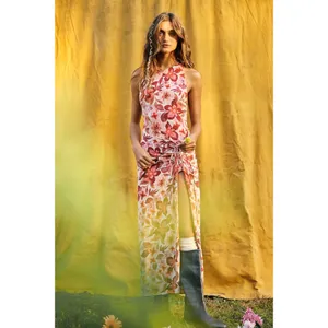 Free People Bohemian Floral Hawaiian Tropical Mimi Maxi Dress Size Medium Slit thumbnail 8