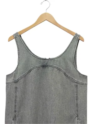 Natural Life JJ Denim Jumper Dress Large Stone Gray Frayed Hem Pinafore Pockets thumbnail 6