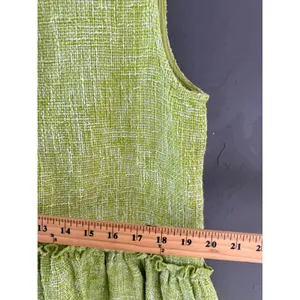 Zara Women Lime Green Textured Tweed Sleeveless Peplum Button Down Tunic Top M thumbnail 6