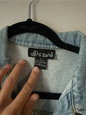 VTG Y2K SHE SAID Denim Vest Jacket Light Blue Light Wash Barn Vest Cotton L thumbnail 4