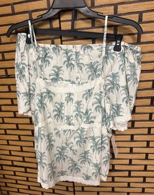 Joyspun white and green palm print short pajama set size 2X thumbnail 1