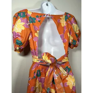PETAL + PUP Neon Gardens Floral Midi‎ Dress Size 2 Orange Yellow Resort Summer thumbnail 6