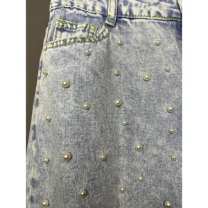 Jeans Womens M Blue Acid Wash High Rise Pearl Beaded Straight Denim Pants thumbnail 4