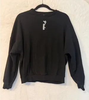 P'tula Women Medium Black Crewneck Sweatshirt Logo Pullover Athleisure Relaxed thumbnail 1